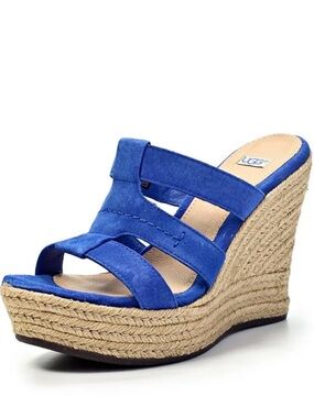 UGG Blue Suede Espadrille Wedge Slide